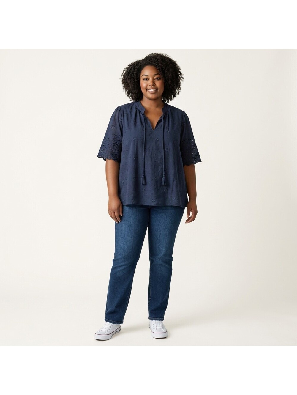 Loft Blouse Women XL Blue Embroidered V-Neck Short Sleeve Tasseled Lined Casual